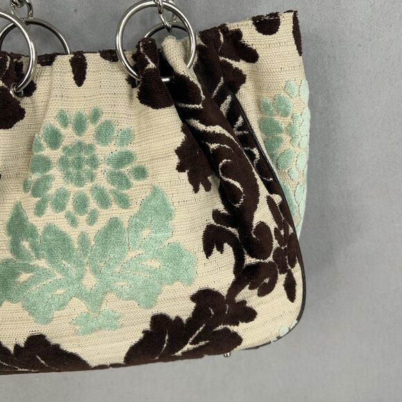 Glenda Gies Shoulder Bag Womens Brown Mint Floral Brocade Damask Chain Leather - Picture 3 of 16